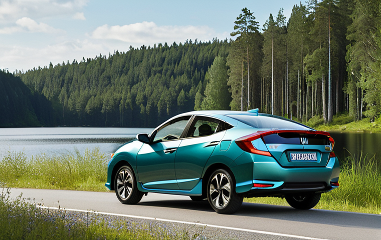**Prompt:** A sleek Honda Insight driving through a picturesque Swedish landscape with green forests and clear lakes. Focus on highlighting the car's modern design and its integration with the natural environment. Emphasize eco-friendliness and sustainability.